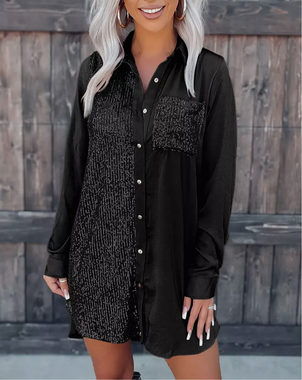 Midnight Glimmer Shirt Dress