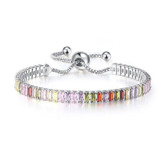 Multi-Gemstone Tennis Bracelet Rose Silver